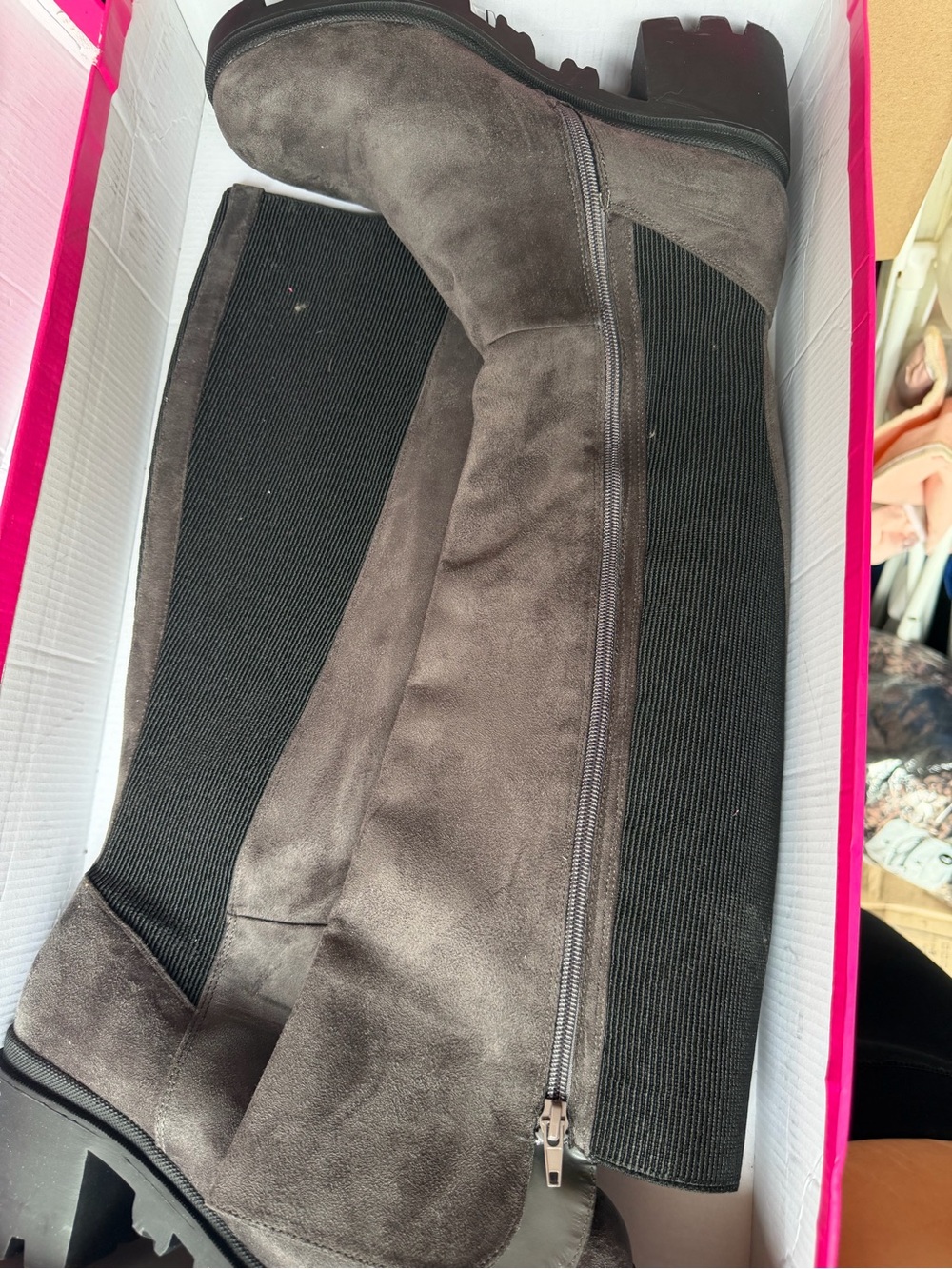 Over-the-Knee Suede Stretch Boots in gray